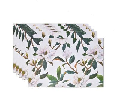 China Beautiful Minimalist Dinner Table Setting Magnolia Blossom Disposable Floral Paper Place Mats For Wedding Party for sale