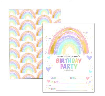 China Modern exclusive watercolor rainbow birthday party invitation cards with envelope for kids for sale