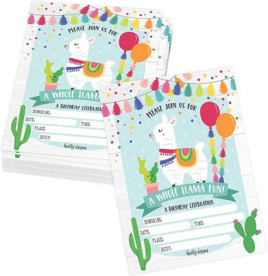 China Cactus Modern Sleepover Alpaca Birthday Party Invitation Themed High Quality Card Card for Kids for sale