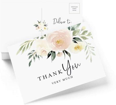 China Business.office.gift .promotion.etc beautiful card high quality white blush floral theme thank you postcards weddings celebrations for sale