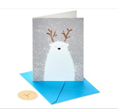 China Business.office.gift .promotion.etc Lovely Playful Polar Bear Design Christmas Cards Boxed High Quality Greeting Cards For Holidays for sale