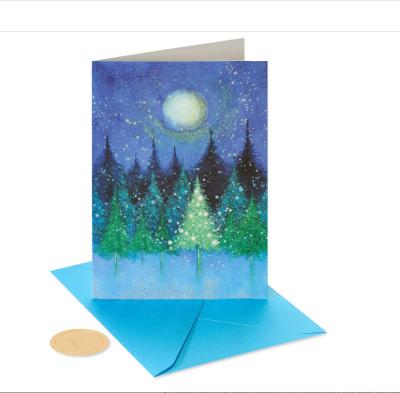 China Business.office.gift .promotion.etc quality holiday hot selling premium tree under the moon christmas cards boxed with envelopes greeting cards for holiday for sale