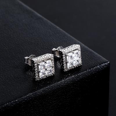 China Hiphop 2022 Outlet Wand Zircon TOP GLACIAL Iced Out Earrings Pair Square Fashion Girls Earrings Jewelry Women Accessories for sale