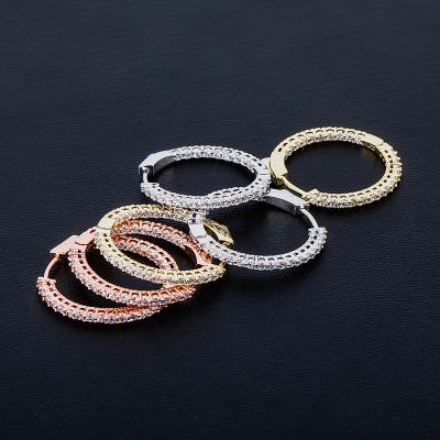 China 2022 Women Jewelry 3cm Iced Out Fork Setting Zirconia Hip Hop Tennis Hoop Earrings Hiphop Round Stud Earrings Hiphop for sale