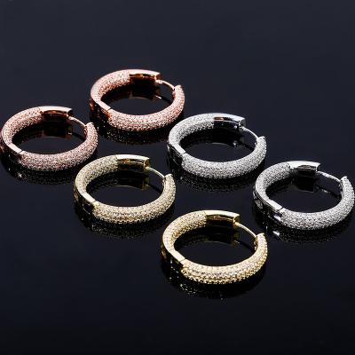 China ICY TOP Hiphop Big Round Earrings Rose Gold Color High Quality Iced Out Micro Pave Zircon Hip Hop Fashion Women Earrings for sale