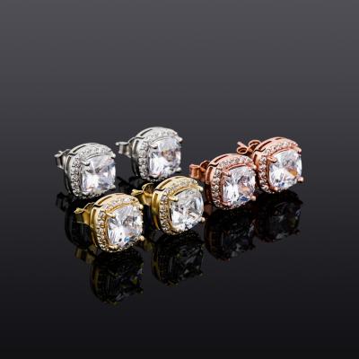 China Big Hiphop CZ Stone Gold Rose Gold 3A Micro Zircon Pave Round Hip Hop Women Bling Single Bling Women Earrings Stud for sale