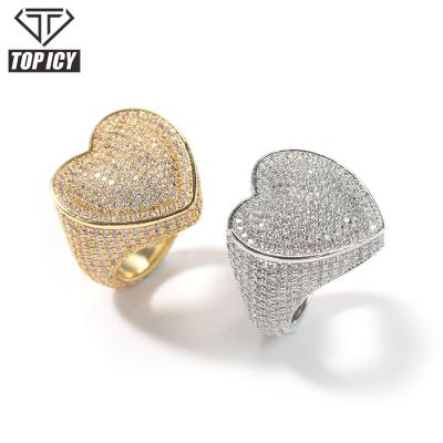 China Hiphop Iced Out Heart Ring Zircon 5A Zircon 5A Hip Hops 18k Full Gold Plated Romantic Love Hip Hop Zircon Ring Women Man Big Full Gold Plated for sale