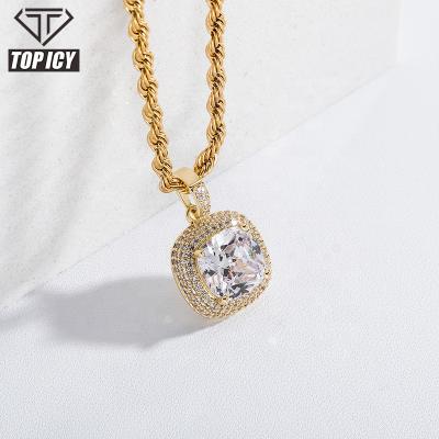 China Best Selling Hiphop Big Instagram Square CZ Pendant AAA Iced Out Hip Hop Jewelry Icey Pendant Wand Diamond Christmas Gift for sale