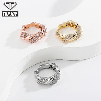 China GLACIAL HIP HOP TOP Fashion Cuban Ring Hot Selling Iced Out CZ Mens Rings Jewelry 18K Gold Plated Rings Christmas Gift for sale