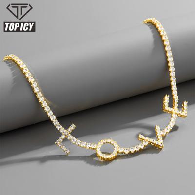 China Hiphop 4mm Silver Gold Color CZ Initial Letter Necklaces Shape Hip Hop Jewelry Tennis Chain For Women Men for sale