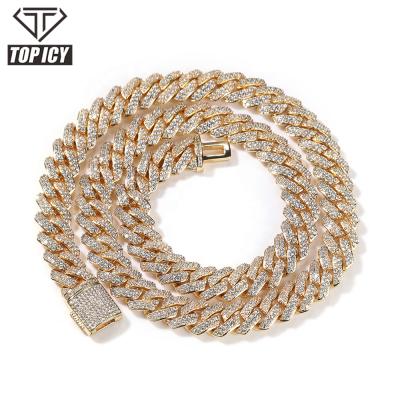 China Newest Hiphop Rap Jewelry Men's 18k Gold Plated Miami Cuban Link Chain 10mm Full Diamond Cuban Necklace Chain Bling Necklace for sale