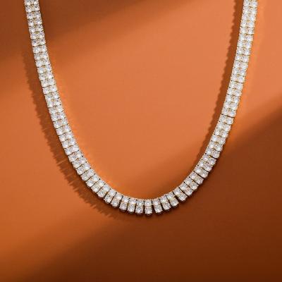 China Hiphop Double Layers 2 Rows CZ Tennis Chain 5A Zircon Two Rows 18k White Gold Gold Plated 3mm Women Fashion Chain Necklace for sale