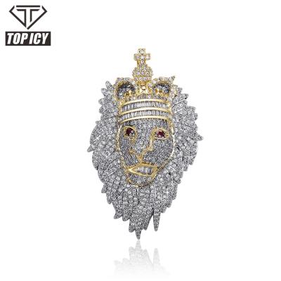 China Hip Hop Lion Crown Pendant Hip Hop Men's Necklace Pendant With 4mm Tennis Chain Rope Chain Fashion Iced Out Zircon Pendant for sale