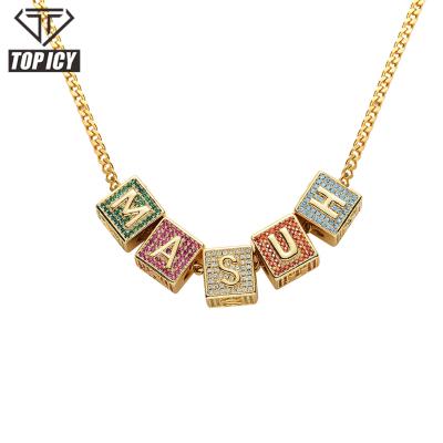 China ICY Hiphop 26 TOP Hip Hop Dice Box Letters Name Square Letter Necklace Pendant Zircon Free Combination Trend Hip Hop Jewelry for sale