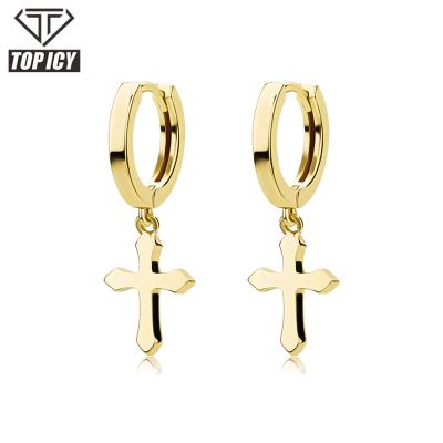 China TOP GOLD Fashion 925 Sterling Silver Earrings Jewelry Hiphop Hip Hop Gold Plated Cross Studs Stud Earrings for sale