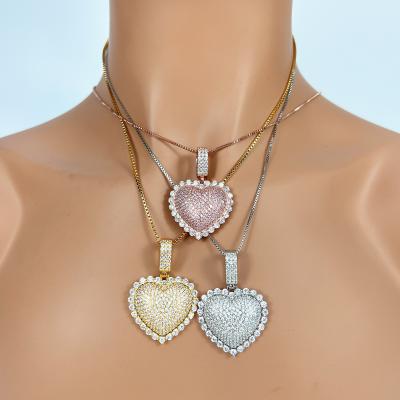 China Hip Hop Heart Pendant Set Iced Out Gold White Gold Cubic Zirconia Cute Heart Tennis Chain Hip Hop Women Jewelry Set for sale