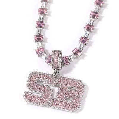 China New Hiphop Design Hip Hop Pink CZ Square D.C.A. Zircon Letters Pendant Iced Out Link Chain Ladies Hitter Luxury Jewelry for sale