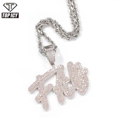 China Hiphop TOP ICE Layers New Double Overlay Brush Font Iced Out Custom Name Letter CZ Necklace Pendant Personalized Custom Jewelry for sale