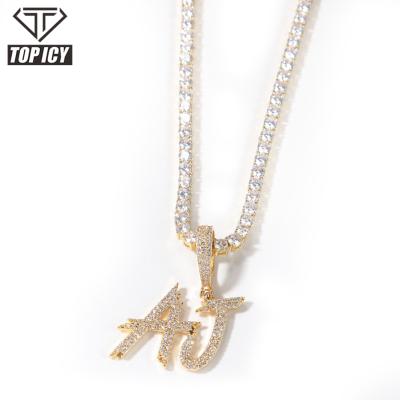 China Big Size Hiphop CZ Brush Font Custom Name Letter Necklace Gold Plated Jewelry Personalized Name Hip Hop Iced Out Jewelry for sale