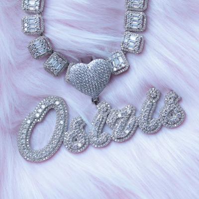 China Cute Name Jewelry Personalized INS Iced Out Hip Hop CZ Name Plated Jewelry Heart Hook Style Baguette Women Custom Chain Necklace for sale