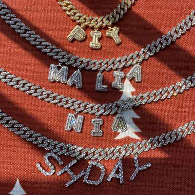 China Hiphop Hip Hop Iced Out Miami Custom Letters Charm Cuban Chain Link Chain Necklace Bracelet for sale