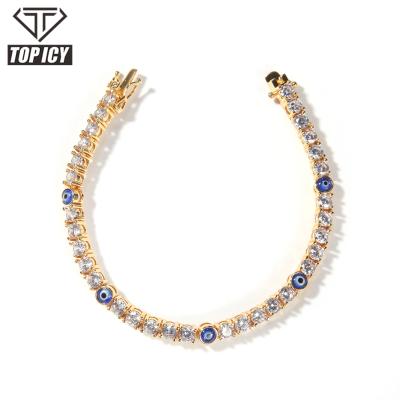 China 2021 Hip Hop Fashion 4mm Gold Silver Chain Gold Plated Bracelet Evileye Hot Selling Bracelet for sale