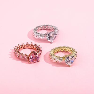 China Hiphop 2020 New Arrive Iced Out Jewelry Vendors 18k Gold Plated Pink Rose Gold Diamond Iced Out Bling White Diamond Rings Women Rings for sale