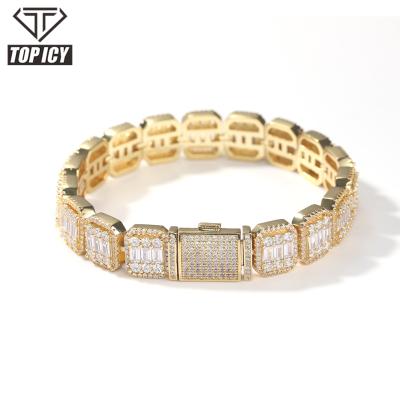 China 2021 Fashion 13mm Hip Hop Gold Silver Chain Gold Plated Bracelet Men Crystal Bracelet Men's Wand for sale