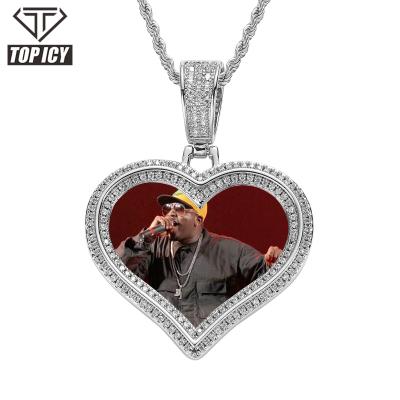 China Luxury Custom Hiphop Picture Photo Pendant 2 Rows 3A CZ Heart Pendant Gold Plated New Hip Hop Pendant Necklace Jewelry for sale