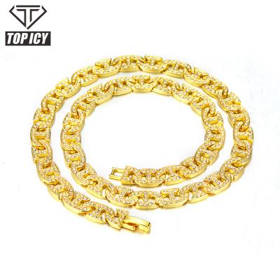 China Hiphop Iced Out Cuban Necklace Chain Hip Hop Jewelry Gold Plated Rhinestone Necklaces Cuban Link Chain for sale