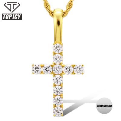 China Hiphop Fashion Luxury Cross 925 Moissanite Jewelry Silver Hip Hop Moissanite Pendant Necklace for sale