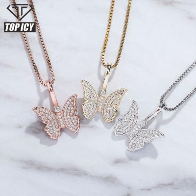 China Hotsale Hip Hop 925 Silver Butterfly Jewelry Women Rose Gold Color CZ Stone Butterfly Pendant Necklace Iced Out Gemstone Necklace Choker for sale