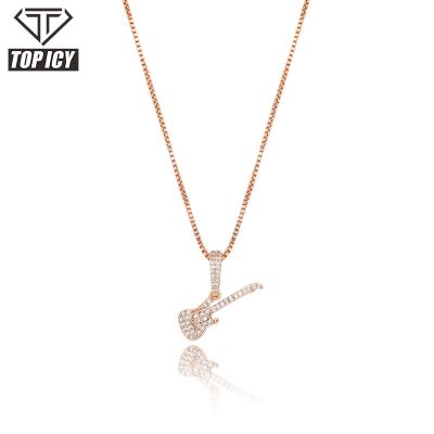 China Hiphop Hip Hop Pop Gold Silver Pendant Jewelry 925 Sterling Silver Cubic Zirconia Paved Violin Violin Pendants For Necklace for sale