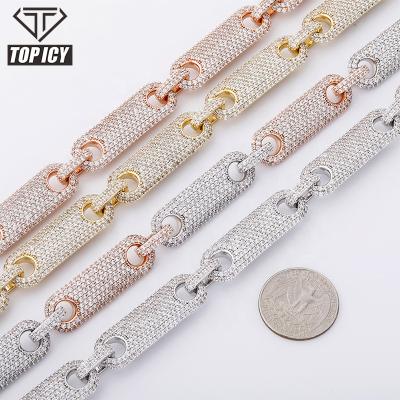 China Hiphop Clip Shape Cuban Link Chain CZ Tennis Chain 5A Zircon 18k White Gold Gold Plated Fashion Cuban Necklace Silver Cuban Chain for sale