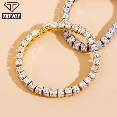 China Hiphop Women Men Diamond Jewelry Cubic Zircon Iced Out Pulseras With Unique Clasp 14k Real Gold Plated Tennis Bracelet for sale