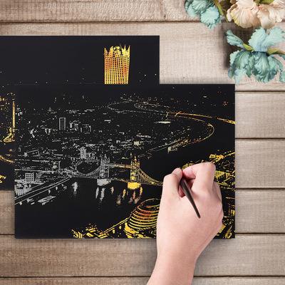 China Europe City Night Landscape Sketch Protective Handmade Scratch Paper Dropshipping DIY Art Paper for Kids for sale