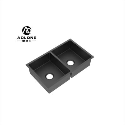 China Without Faucet Chinese Factory Drop In Double Sink Handmade Black Kitchen Sink Stainless Steel Cheapest Price for sale