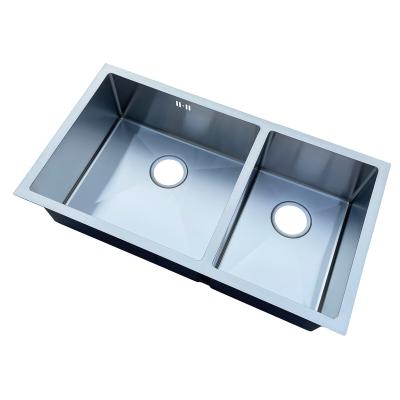 China Without Faucet Popular Product Handmade 304 Stainless Steel Undermount Double Bowl Basin Kitchen Sink for sale