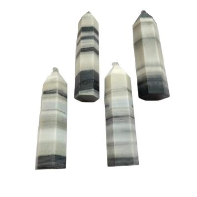 China China Wholesale Natural Black Quartz Stone Crystal Wand Striped Stone Points For Healing for sale