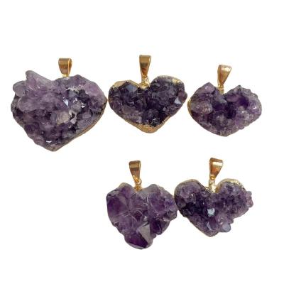 China Wholesale Natural Amethyst Group Necklace Amethyst Tooth China Crystal Wrapped Stones Pendant for sale