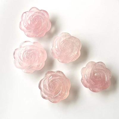 China China Natural Folk Crafts Hand Carved Rose Quartz Crystal Small Flower For Decoration for sale