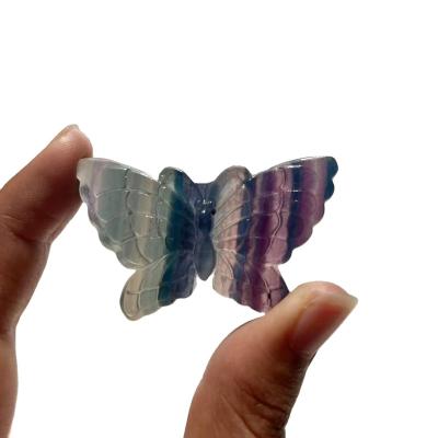 China China New Product Hand Carved Rainbow Fluorite Natural Crystal Stone Butterfly for sale