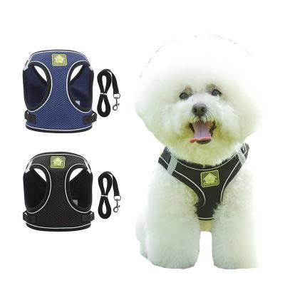 China Air Reflective Custom Soft Breathable Mesh Adjustable Logo Step In Nylon Pet Leashes And Dog Vest Harness for sale