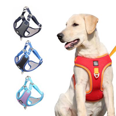 China Custom Logo Reflective Polyester No Pull Air Easy Adjustable Front Mesh Clip Reflective Dog Harness And Leash for sale