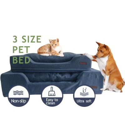 China Removable Blue Medium Non-slip Memory Foam Cover Removable Indoor Comfortable Ultra Soft Pet Sofa Bed for sale