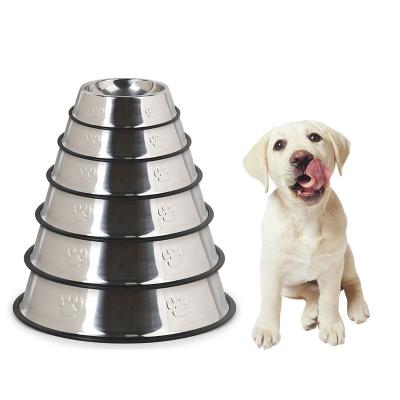 China Sustainable Custom Different Sizes Water Drinking Food Feeding Portable Stainless Steel Dog Bowl Feeders for sale