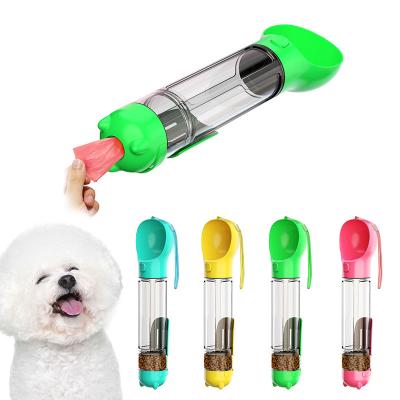 China OEM/ODM Dog Viable Transparent Outdoor Plastic Portable Drinks Multifunctional Dog Water Bottle With Food Feeder for sale