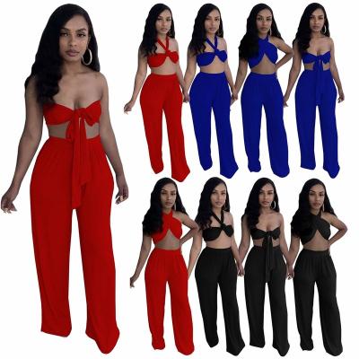 China New Arrival M&F Crop Top Anti-pilling Solid Color 2 Piece Set Women Summer Women's Casual Pants Two Piece Sets for sale