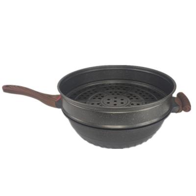 China Durable 30cm Bakelite Handle Induction Non Stick Cookware Aluminum Wok Maifan Stone Micro Pressure Wok for sale