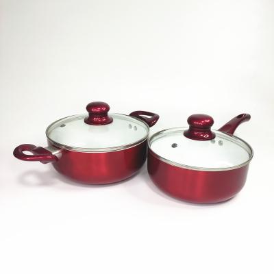 China General use for gas kitchen soup pot aluminum cookware and induction cooker set baking bakeliter to handle red pot for sale